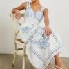 RAILS FAWN DRESS - WHITE BLUE EMBROIDERY
