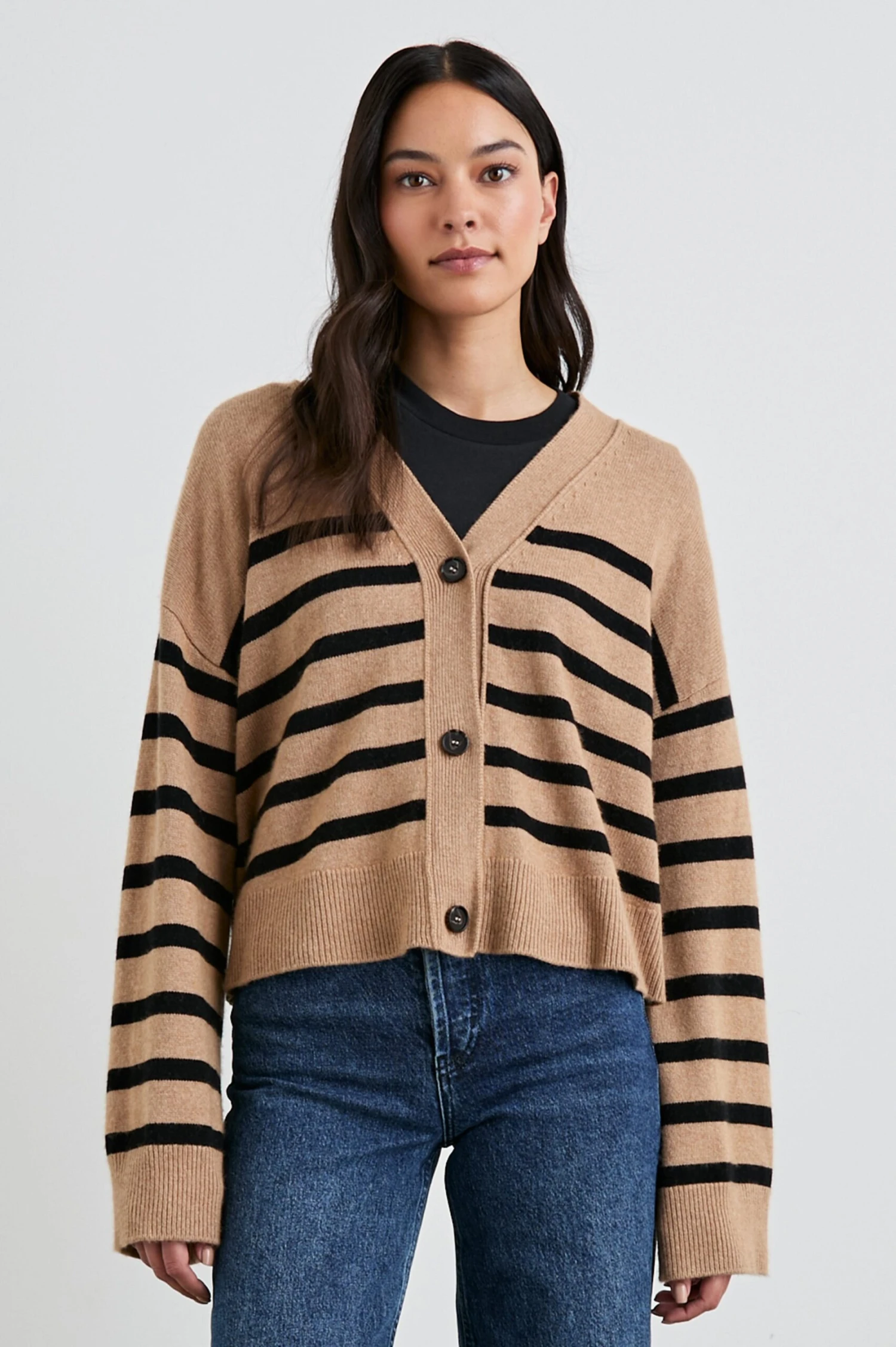 RAILS GENEVA CARDIGAN - CAMEL BLACK STRIPE 3 RAILS GENEVA CARDIGAN - CAMEL BLACK STRIPE