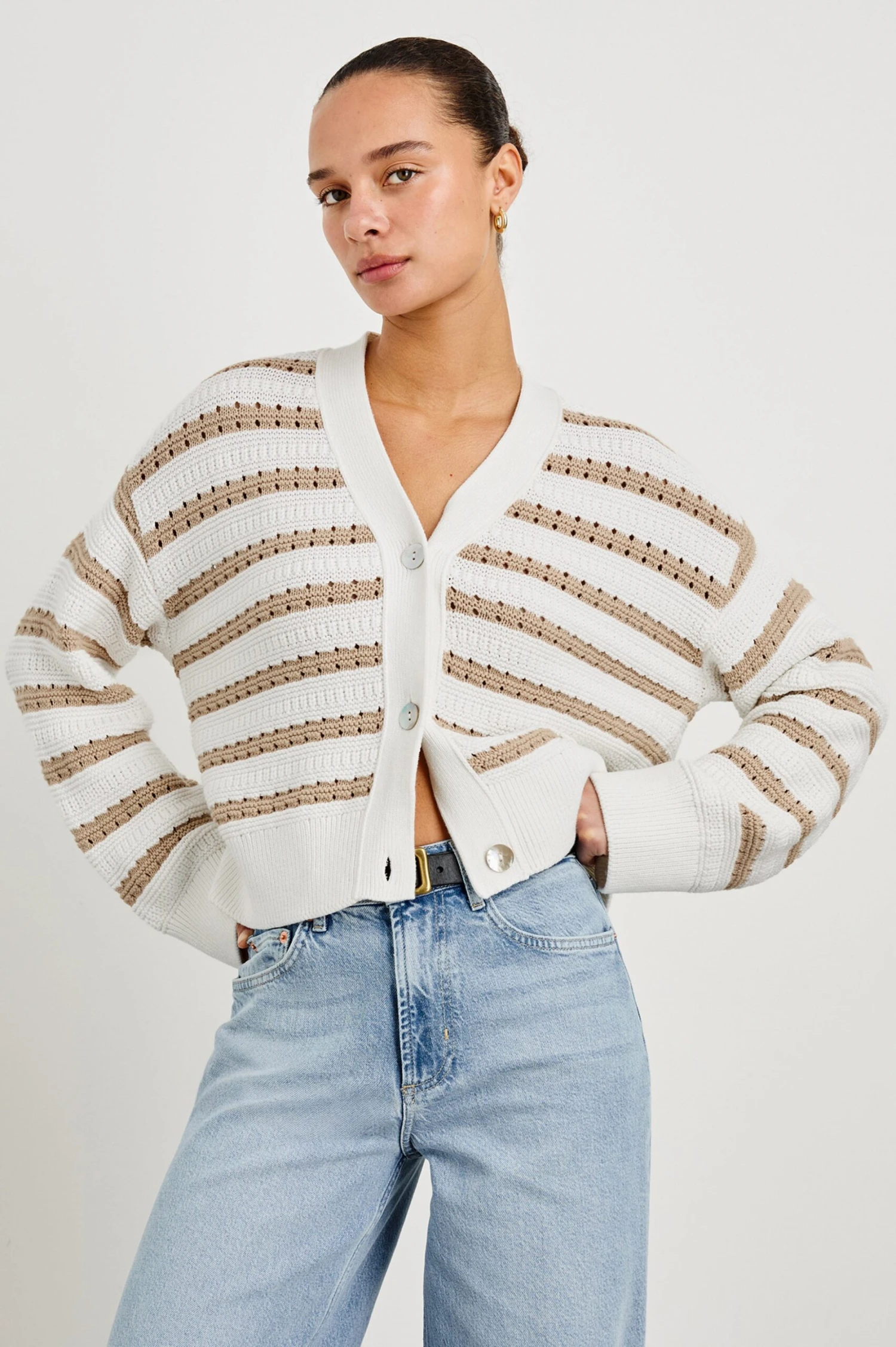 RAILS GENEVA CARDIGAN - IVORY OAT STRIPE 3 RAILS GENEVA CARDIGAN - IVORY OAT STRIPE