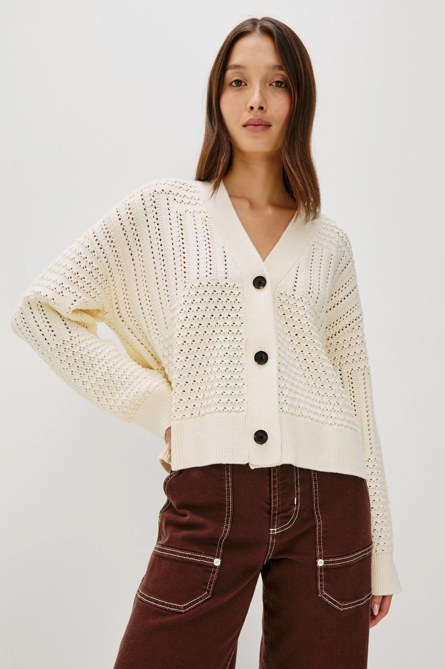 RAILS GENEVA CARDIGAN - IVORY PATCHWORK POINTELLE 3 RAILS GENEVA CARDIGAN - IVORY PATCHWORK POINTELLE