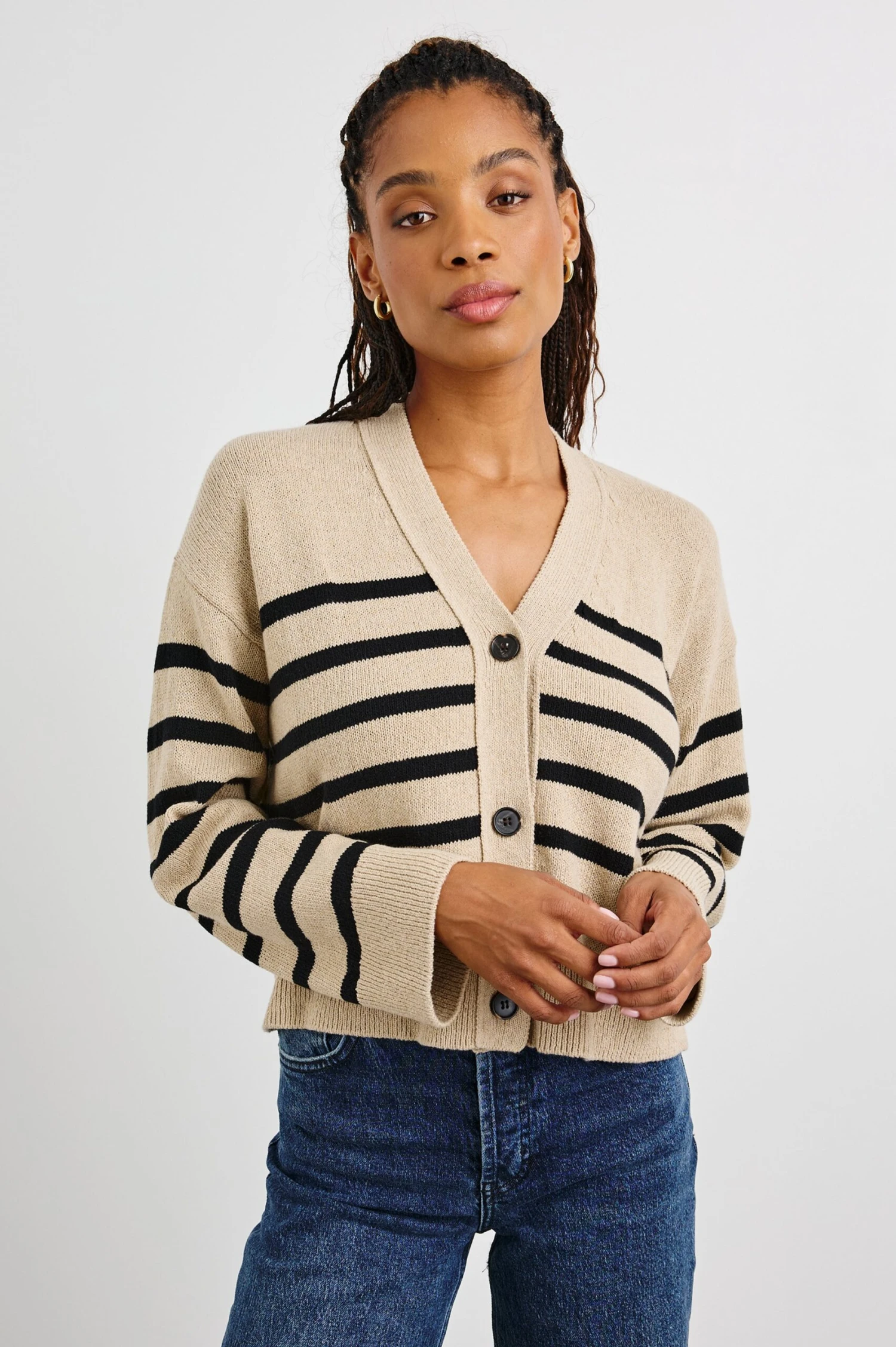 RAILS GENEVA CARDIGAN - OATMEAL BLACK STRIPE 3 RAILS GENEVA CARDIGAN - OATMEAL BLACK STRIPE