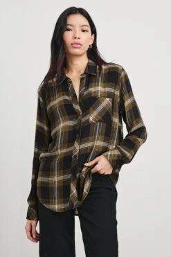 RAILS HUNTER SHIRT - BLACK CARMEL LUREX