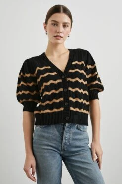RAILS ISLA CARDIGAN - BLACK CAMEL STRIPE
