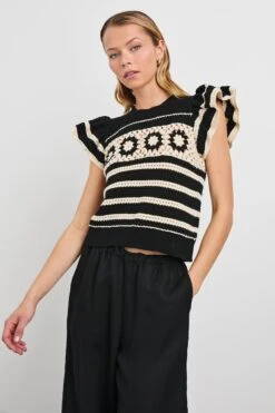 RAILS PENELOPE TOP - BLACK IVORY STRIPE