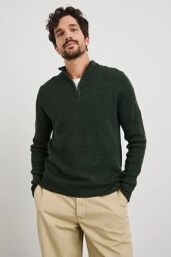 RAILS STARK QUARTER ZIP - OLIVE MELANGE